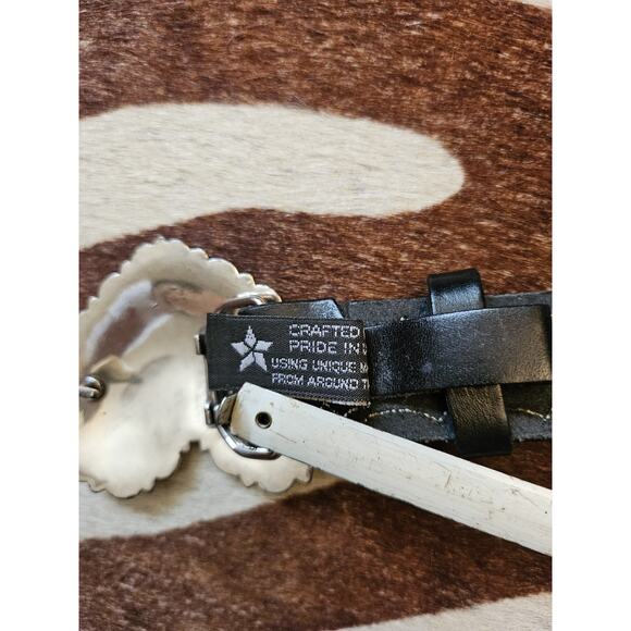 Vintage Brighton USA Heart Buckle Western Belt Silver Leather Black Sz L - Picture 6 of 6